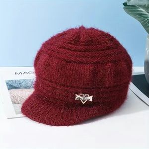 Red knitted winter cap hat